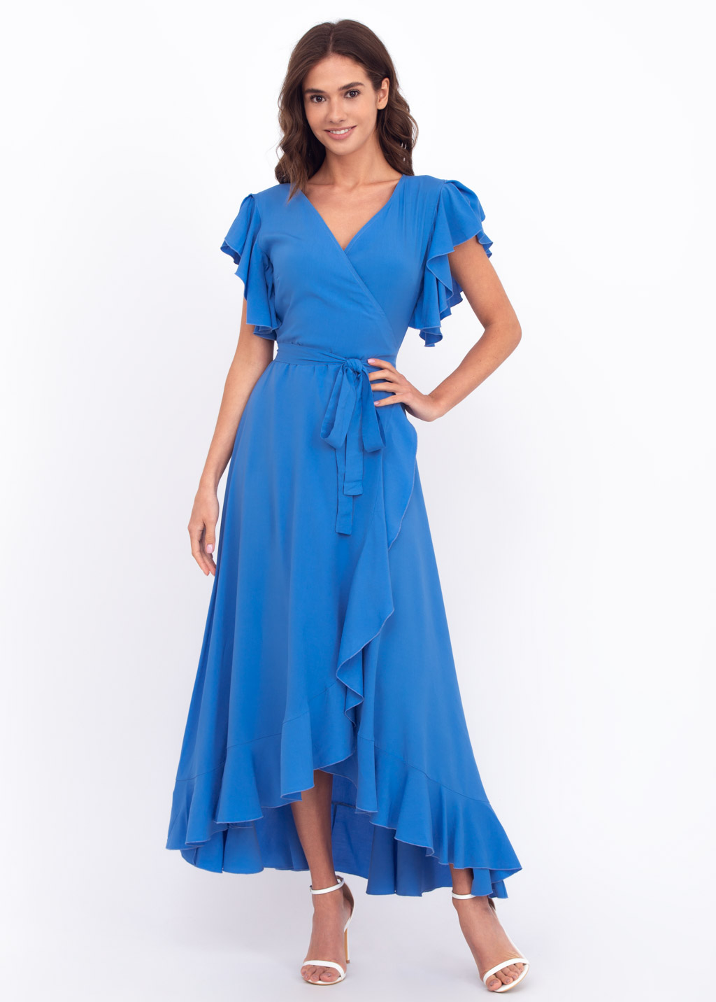 Indigo blue romantic wrap around dress