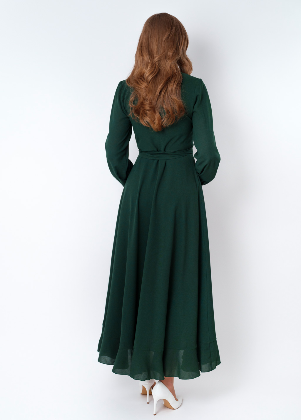 Dark green chiffon wrap dress