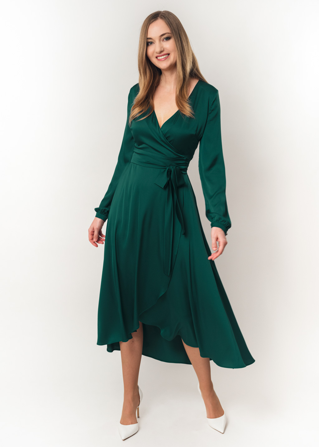 Dark green wrap dress