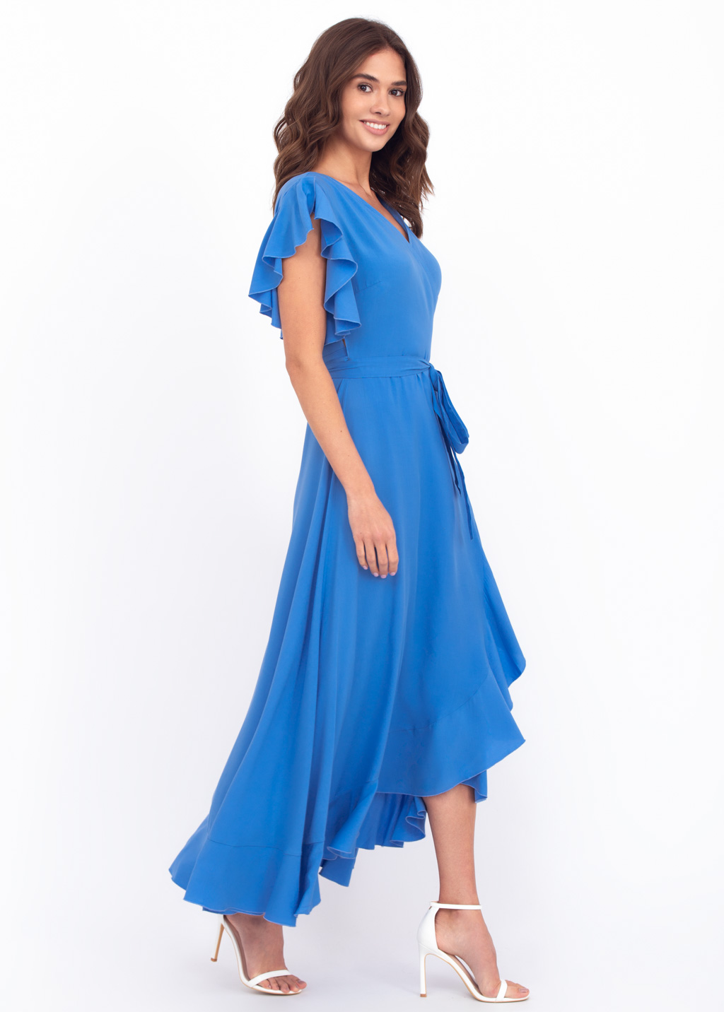 Indigo blue romantic wrap around dress