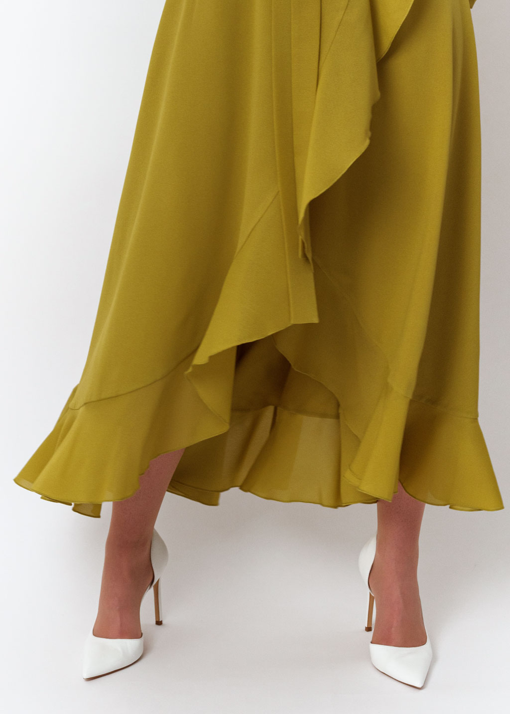 Yellow olive chiffon wrap dress