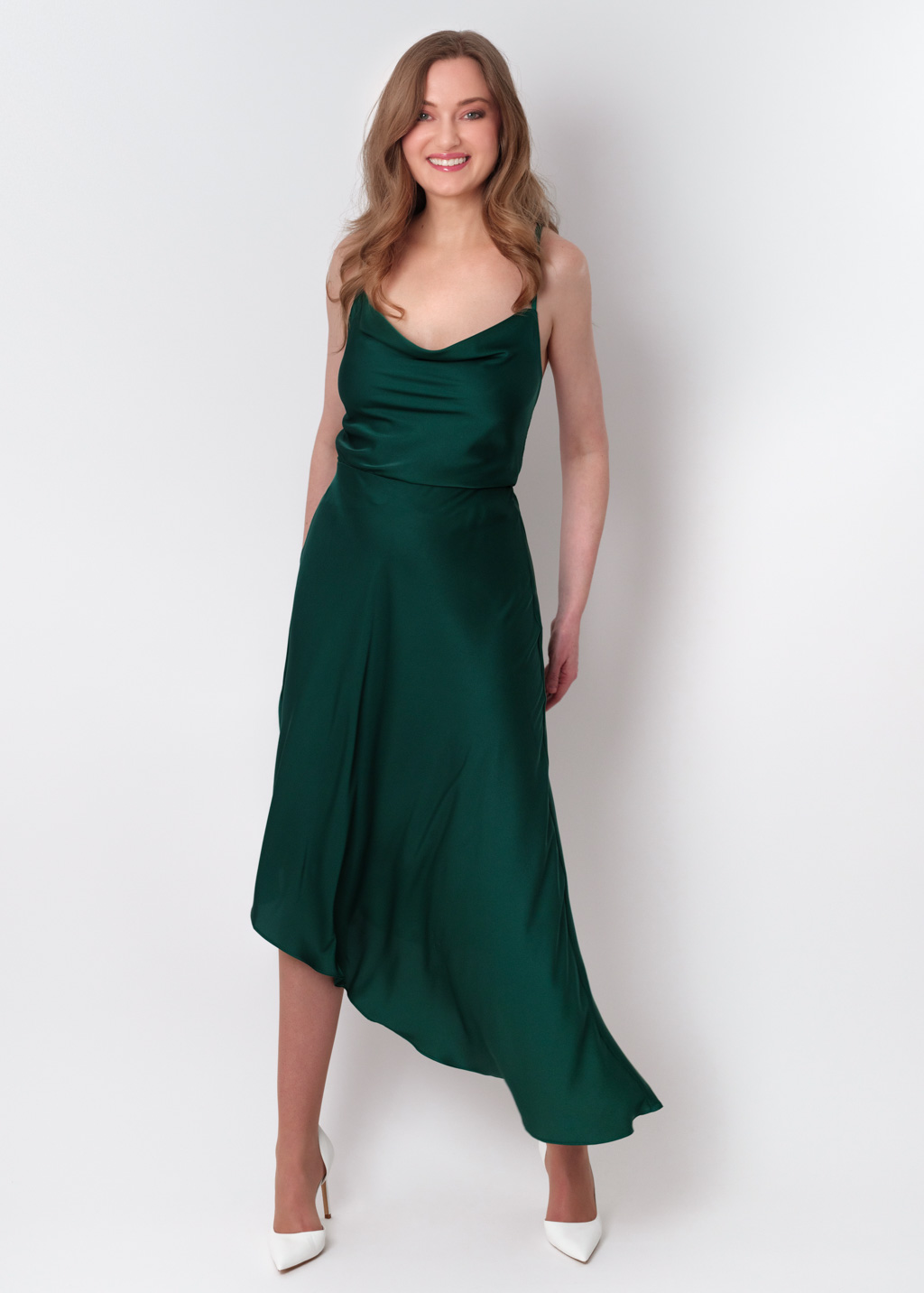 Dark green silk asymmetric dress