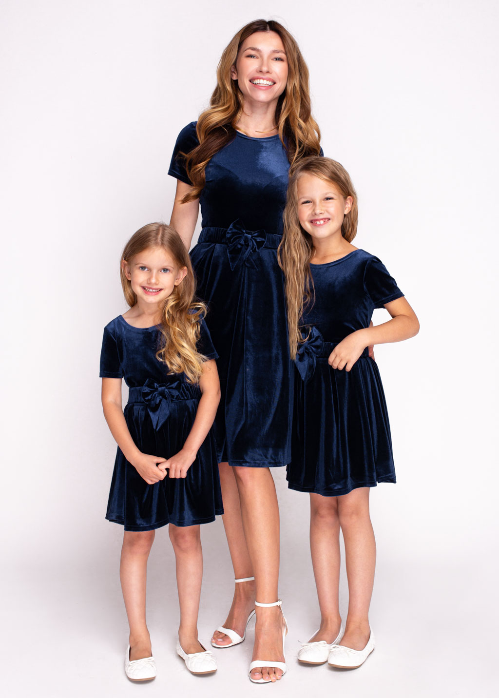 Mommy and me navy blue velvet dresses
