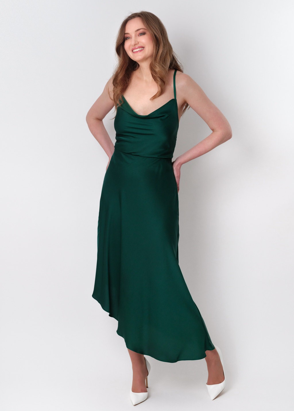 Dark green silk asymmetric dress