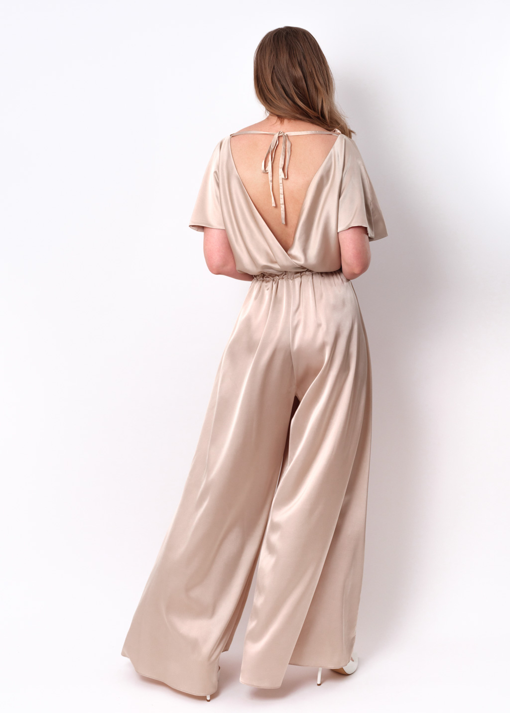 Champagne beige silk jumpsuit