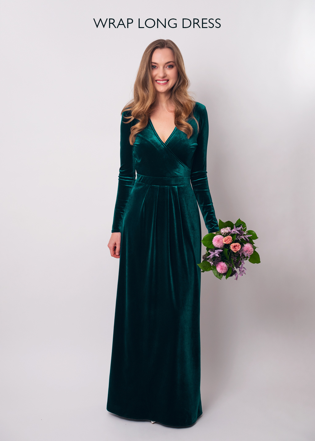 Olive green velvet long dress