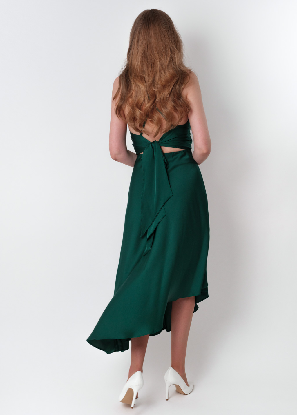 Dark green silk asymmetric dress