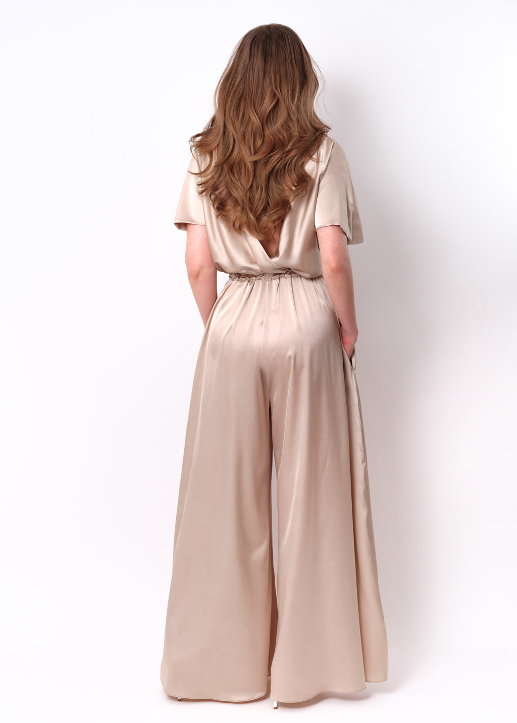 Champagne beige silk jumpsuit