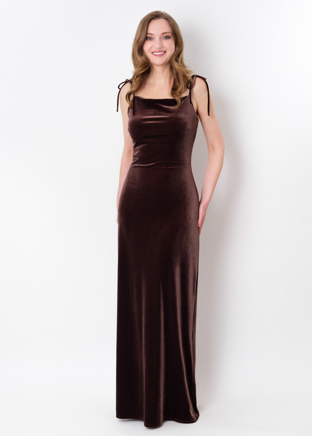 Chocolate brown slip velvet bodycon long dress