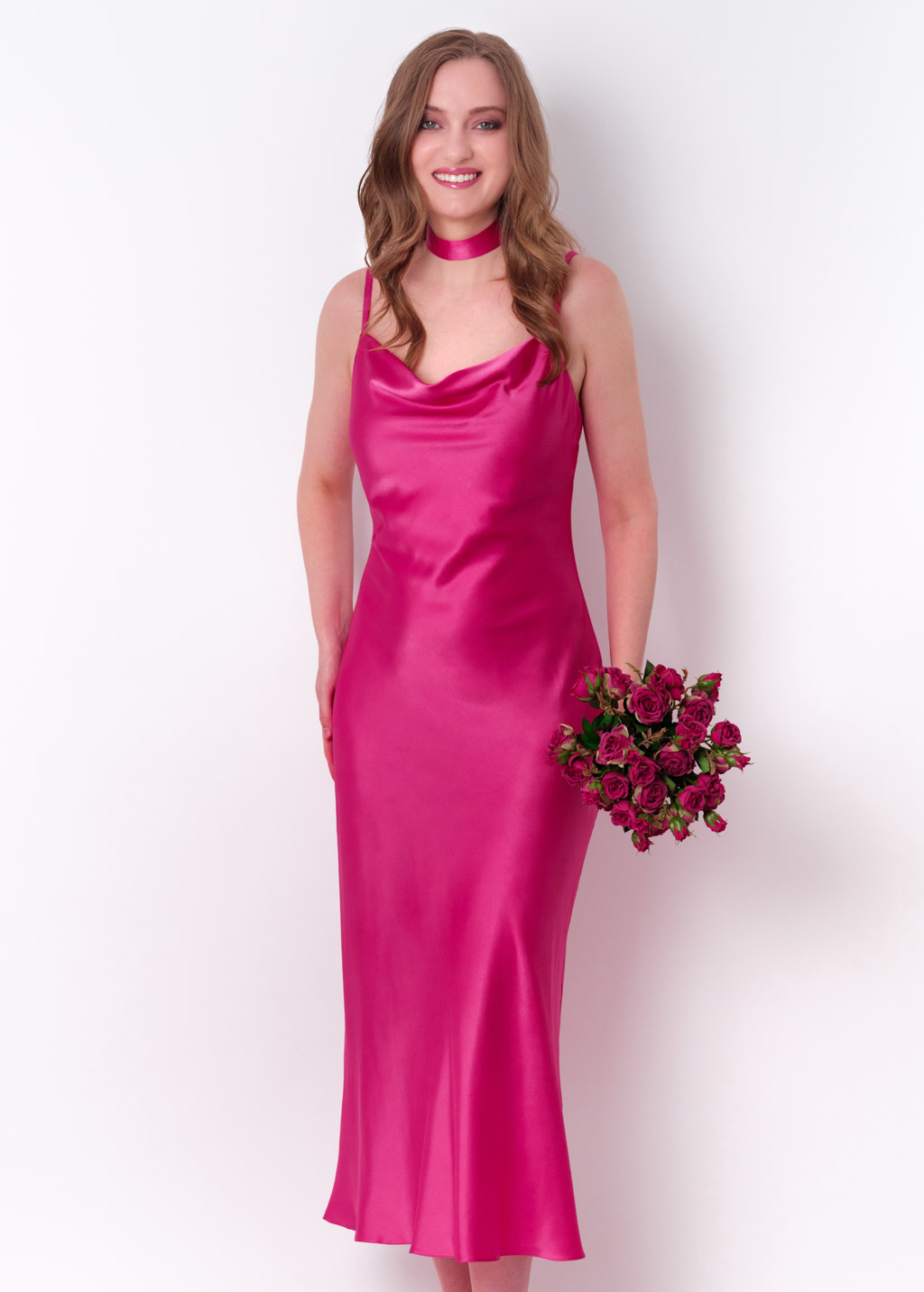 Hot pink slip silk dress