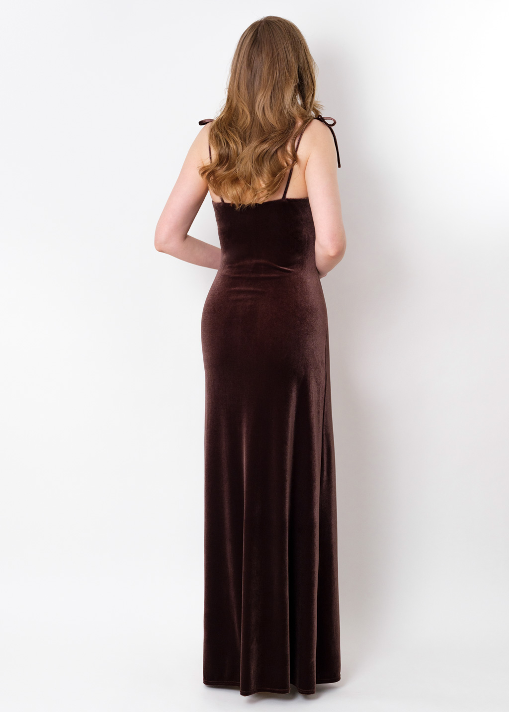 Chocolate brown slip velvet bodycon long dress