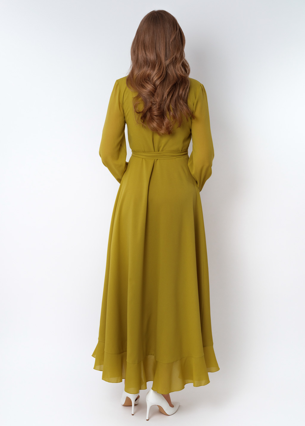 Yellow olive chiffon wrap dress