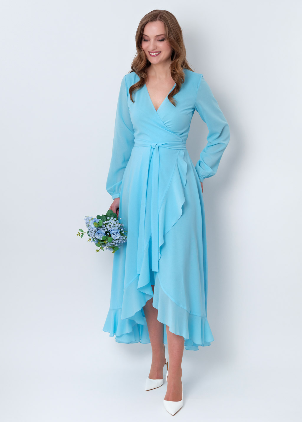 Sky blue chiffon wrap dress