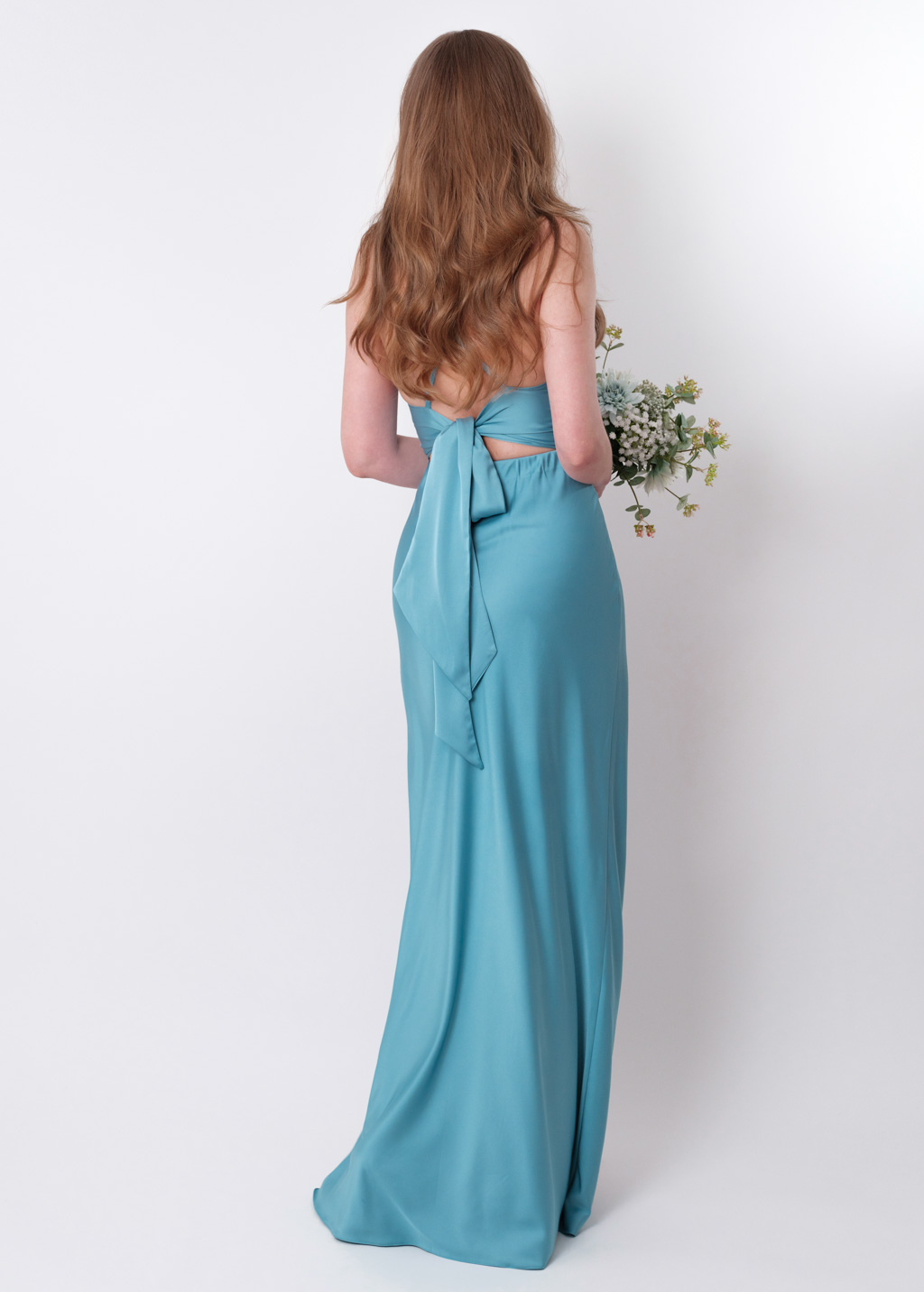 Dusty blue silk slip slit dress