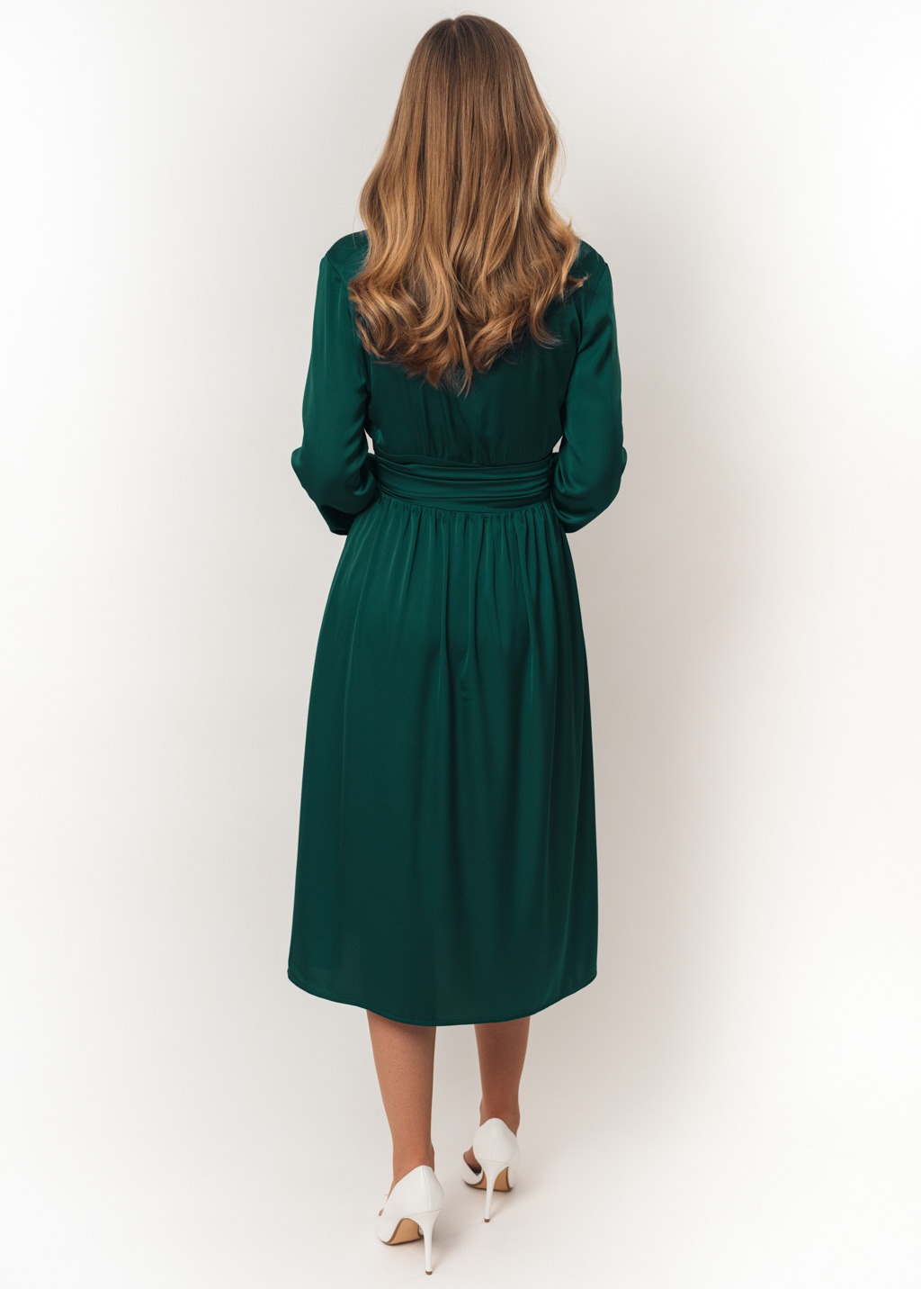 Dark green wrap silk dress