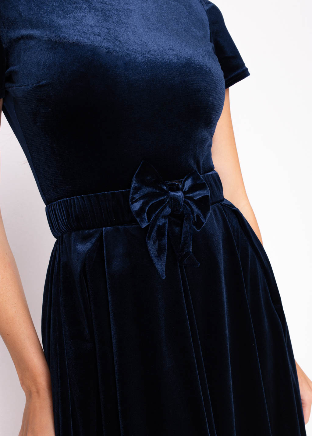 Navy blue velvet dress with belt