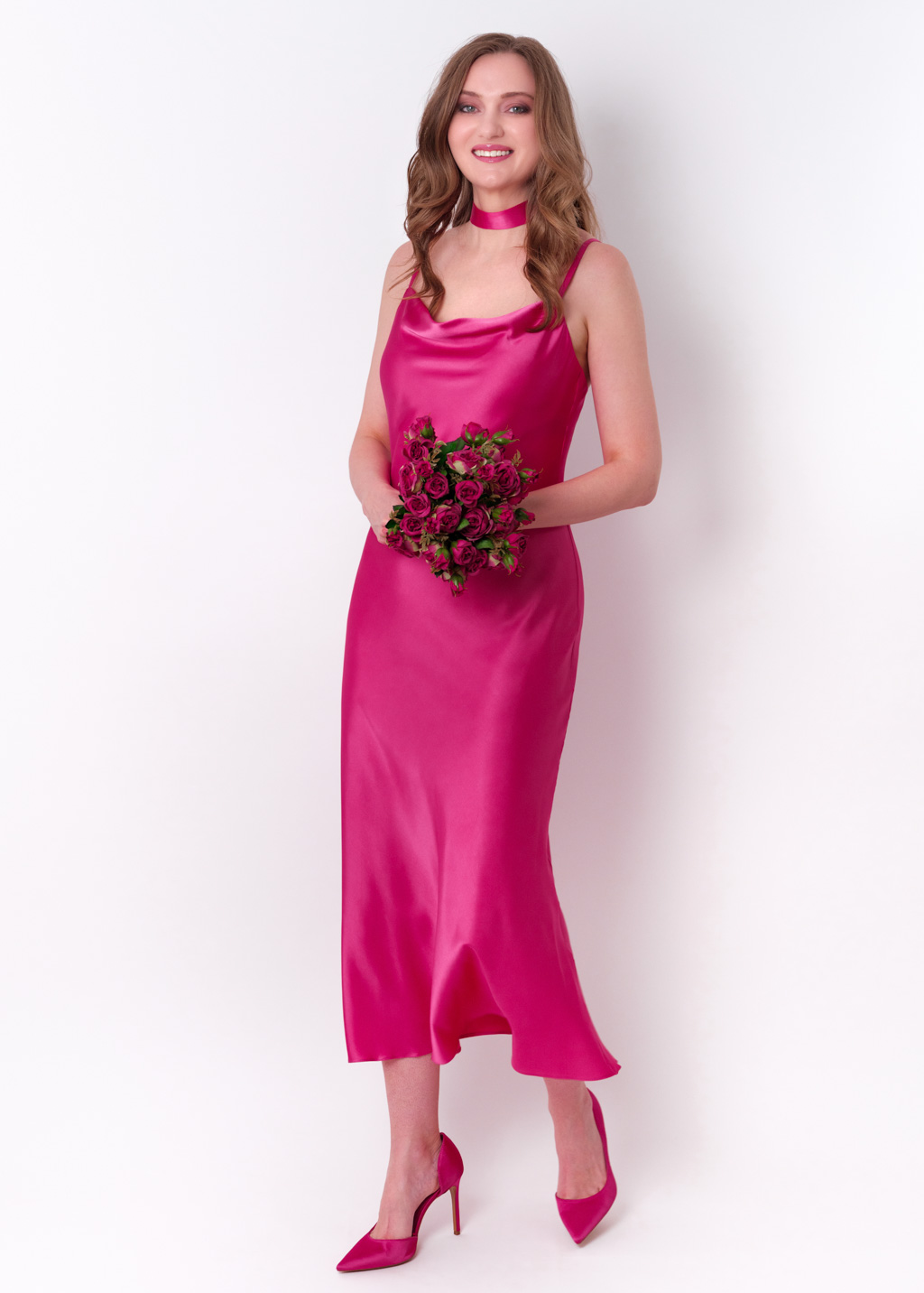 Hot pink slip silk dress