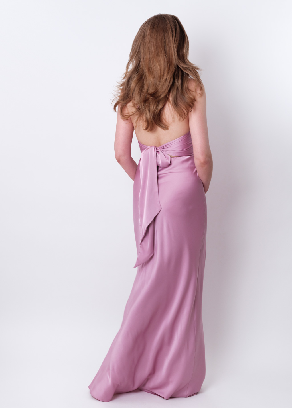 Rose pink silk long halter dress
