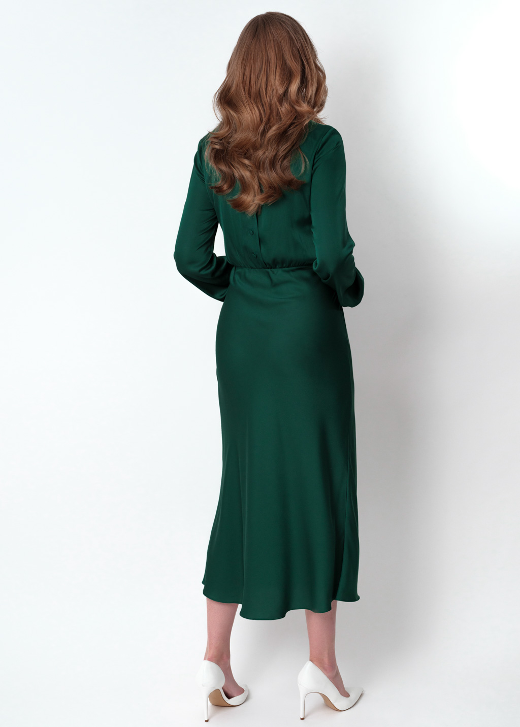 Dark green silk mid-calf dress