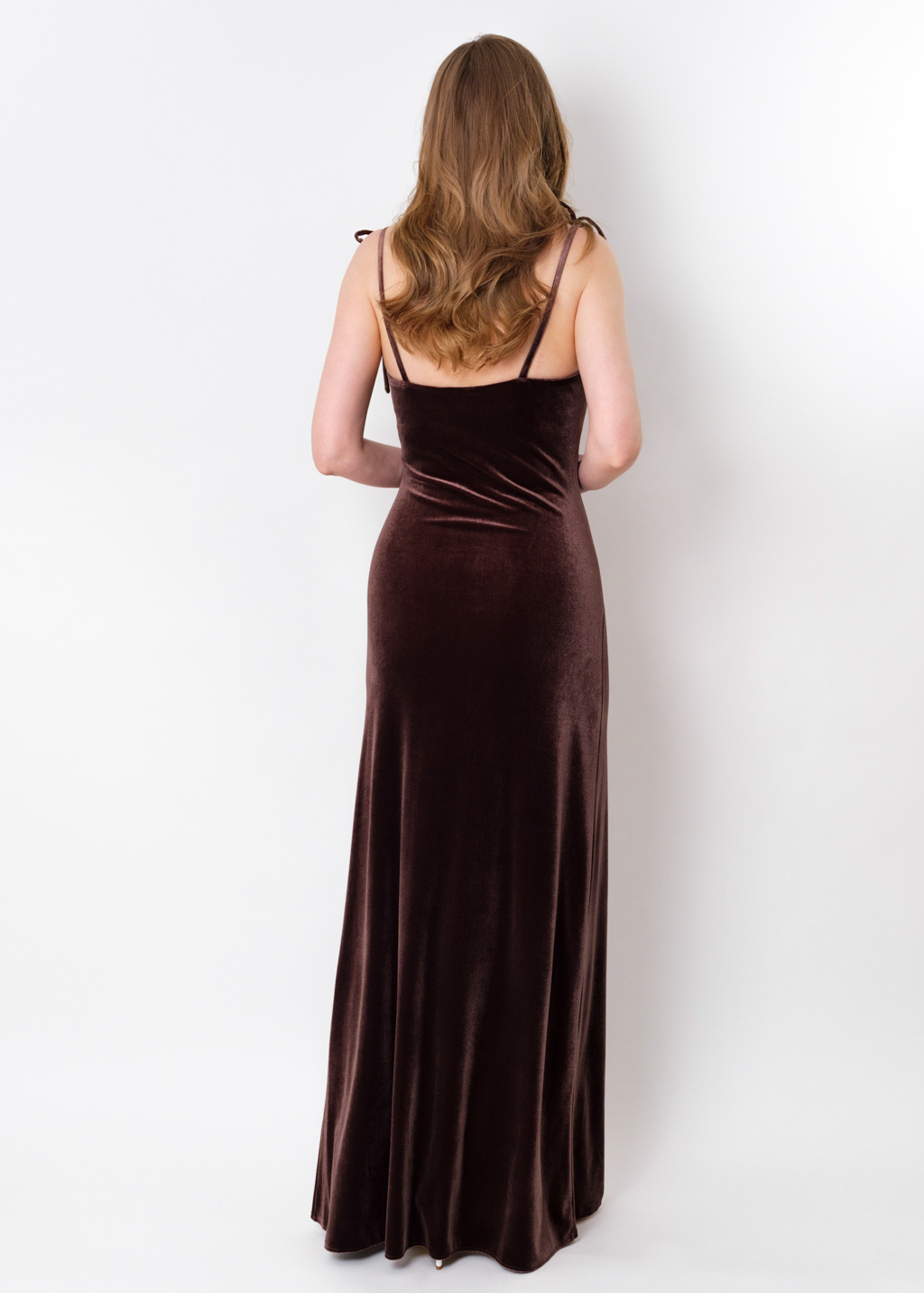 Chocolate brown slip slit velvet bodycon long dress