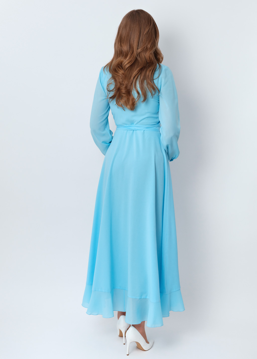 Sky blue chiffon wrap dress