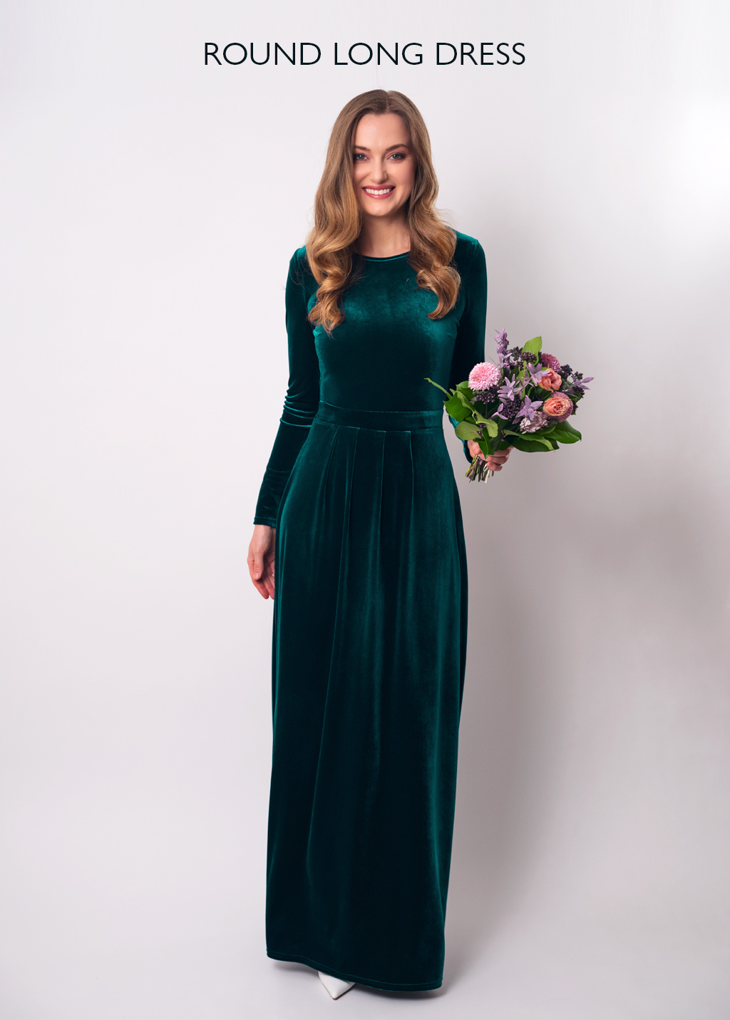 Olive green velvet long dress