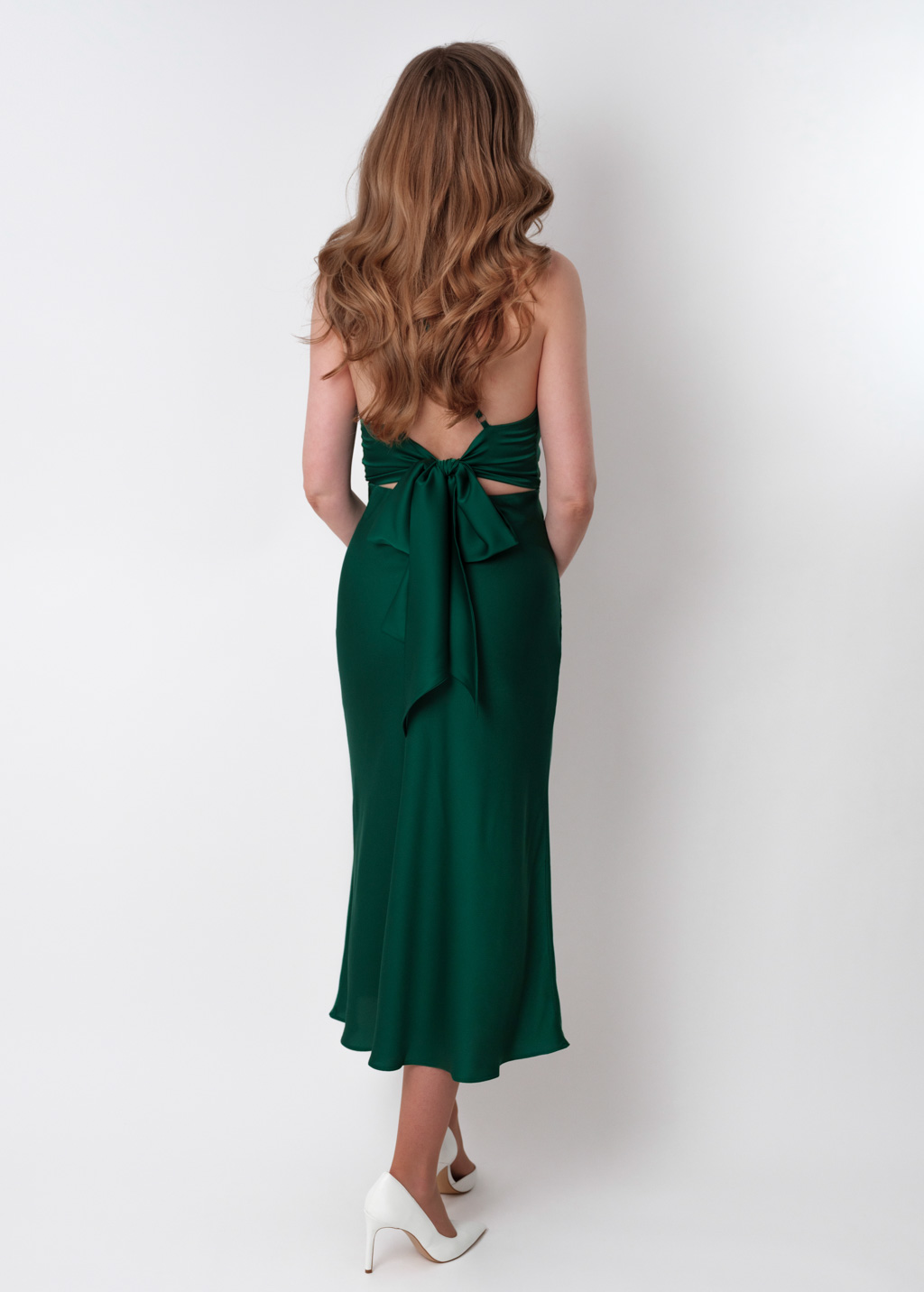 Dark green silk slip dress