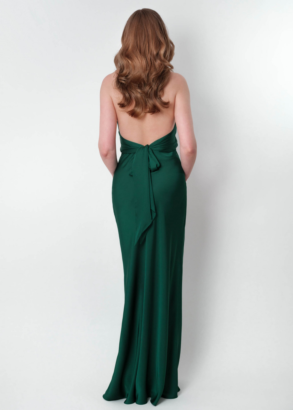 Dark green silk long halter dress