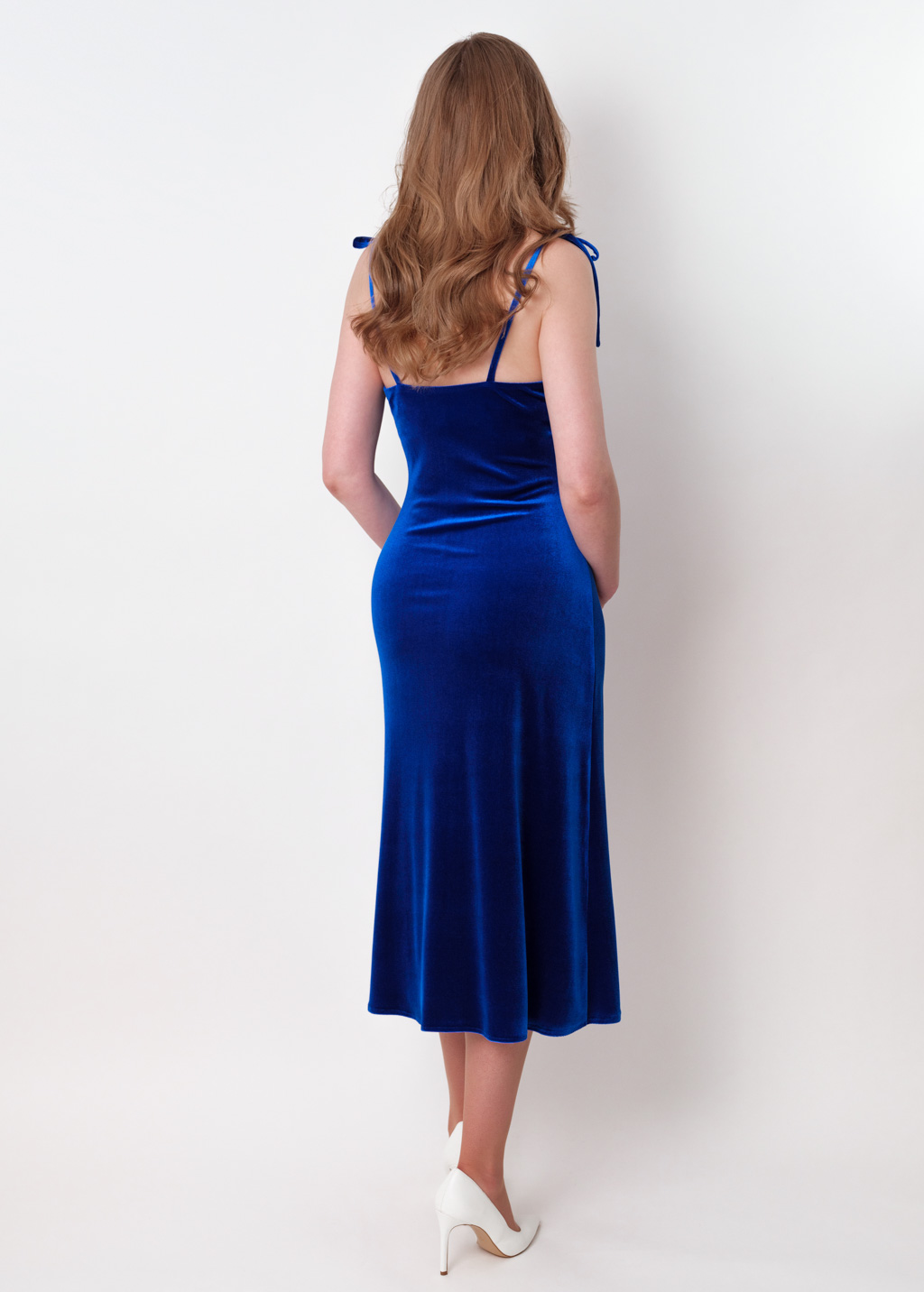 Royal blue slip slit velvet bodycon dress