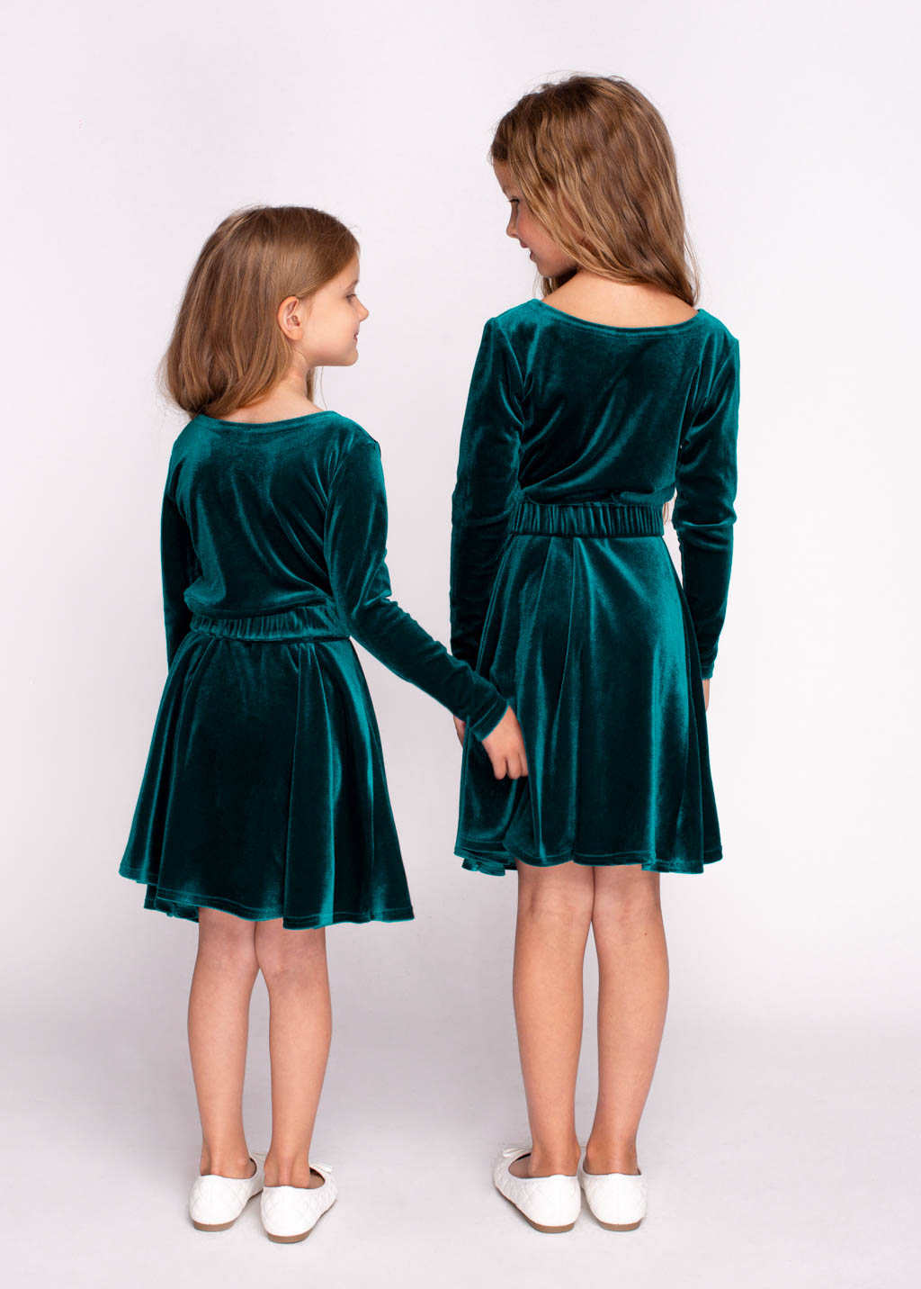 Mommy and me teal green velvet dresses