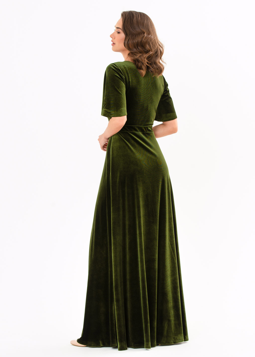 Olive green velvet long dress