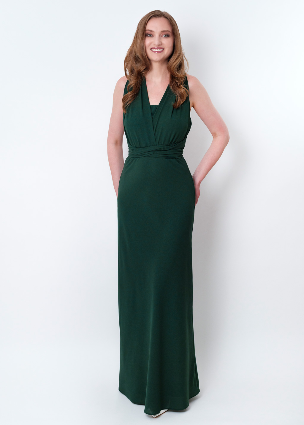 Dark green chiffon infinity long dress