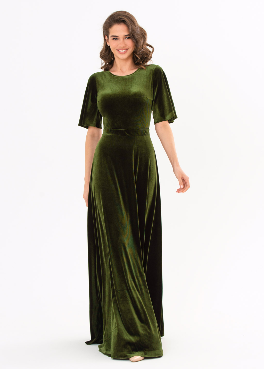 Olive green velvet long dress