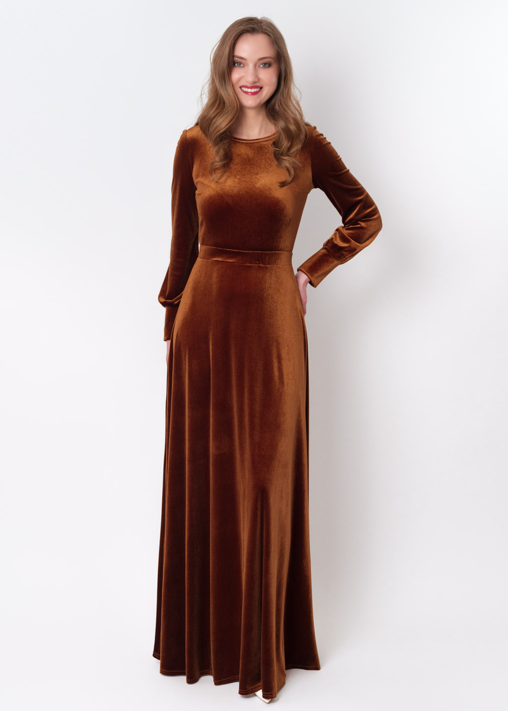 Rust gold velvet long dress