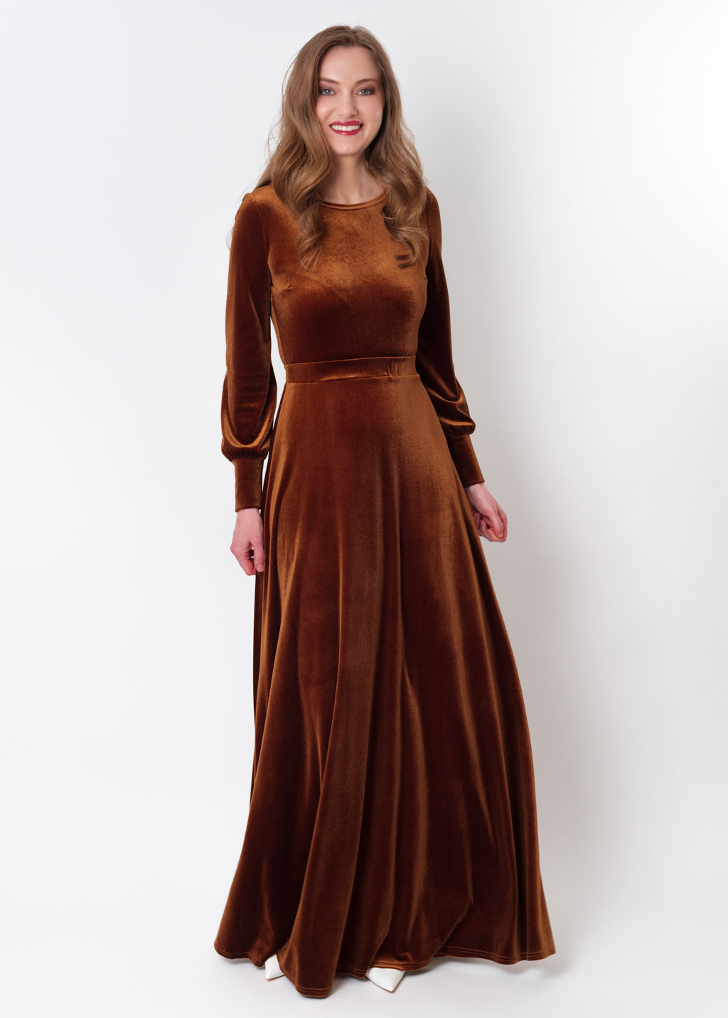 Rust gold velvet long dress