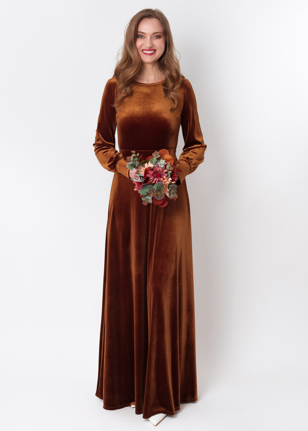 Rust gold velvet long dress