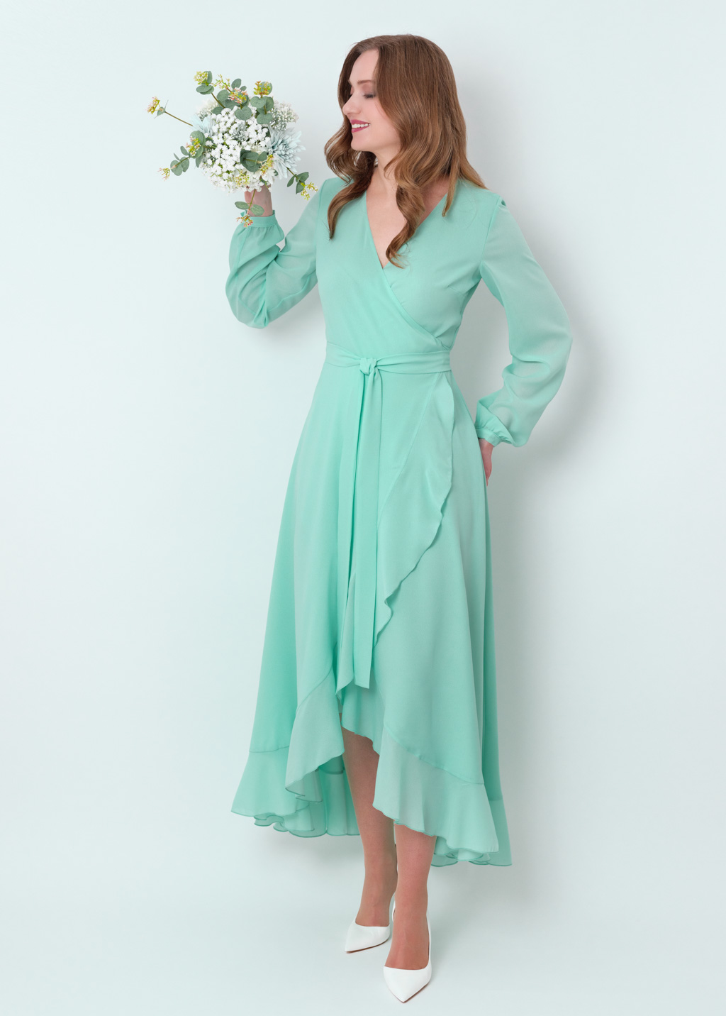 Tiffany blue chiffon wrap dress