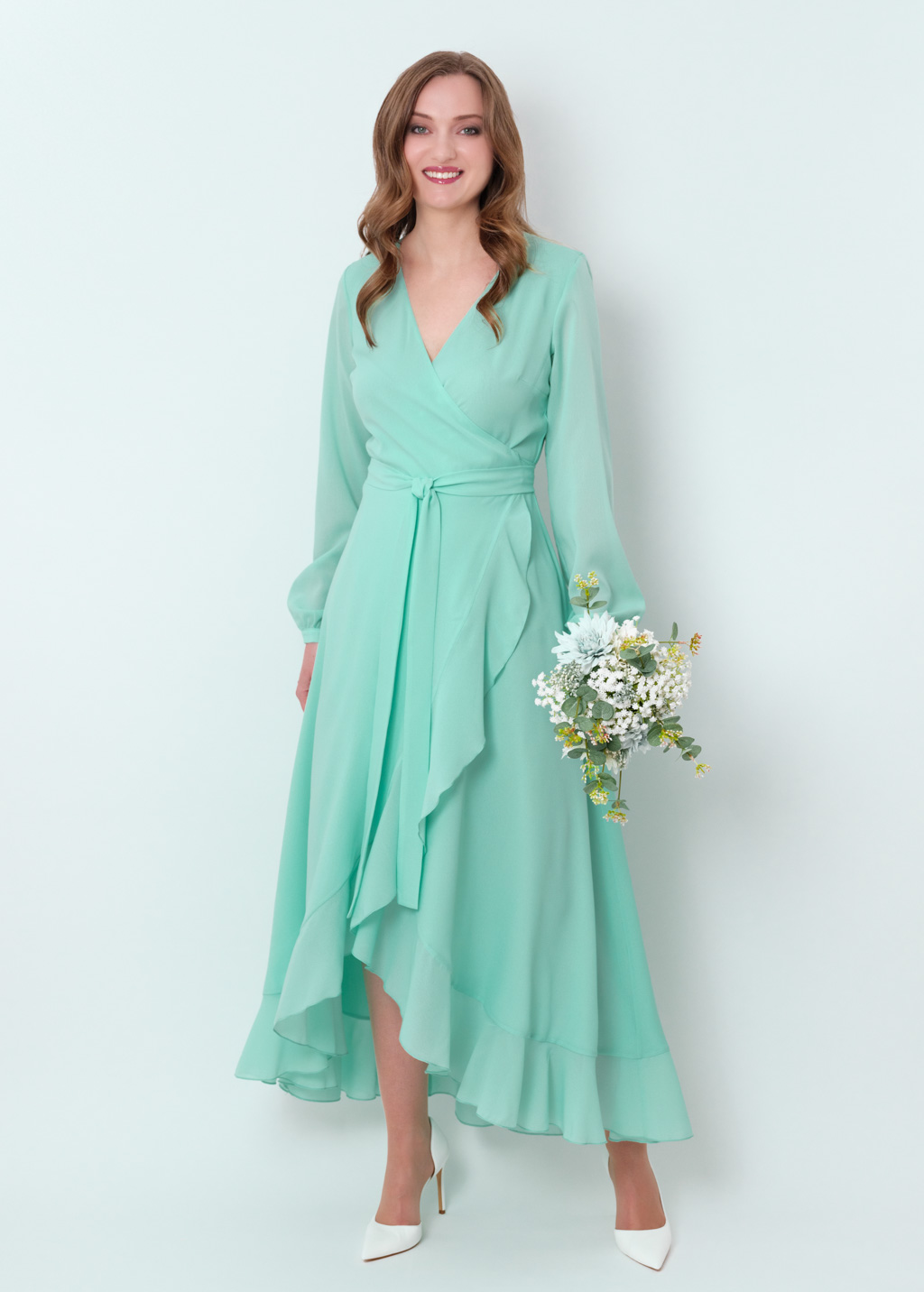 Tiffany blue chiffon wrap dress