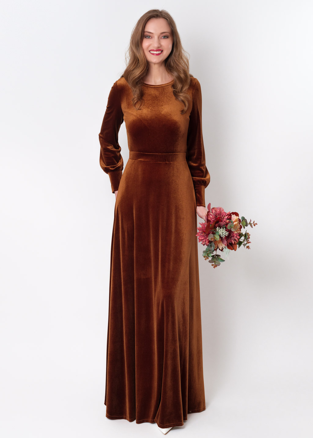 Rust gold velvet long dress