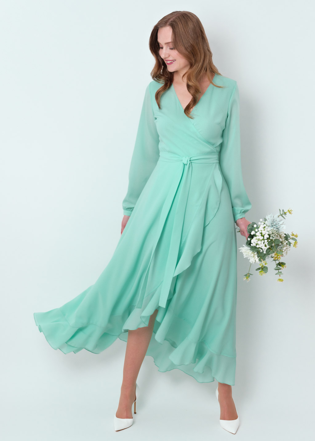 Tiffany blue chiffon wrap dress