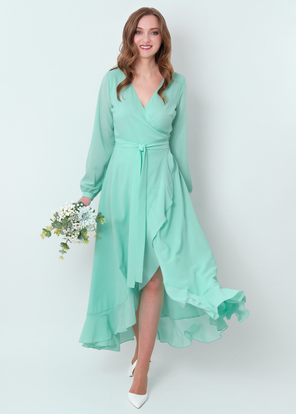 Tiffany blue chiffon wrap dress