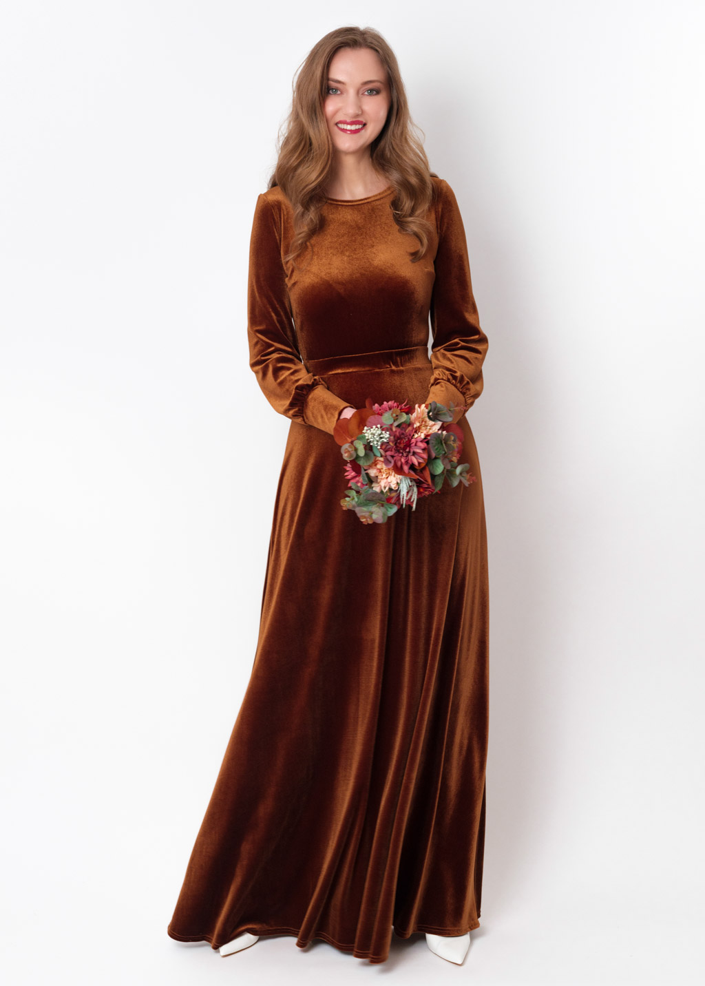 Rust gold velvet long dress