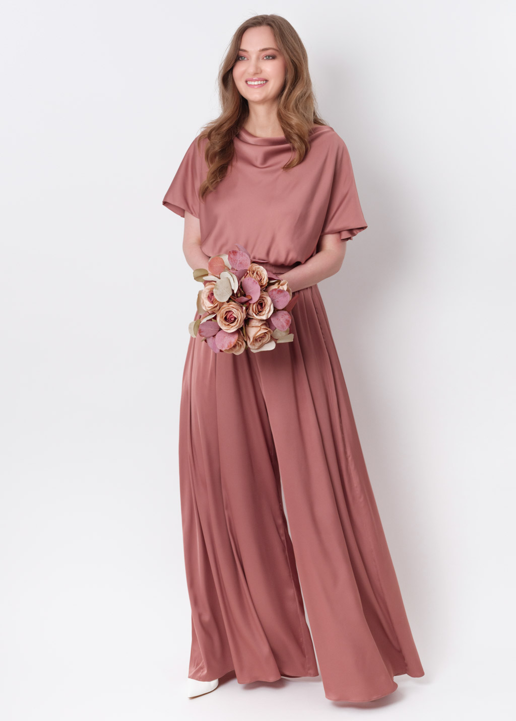 Champagne rose silk jumpsuit