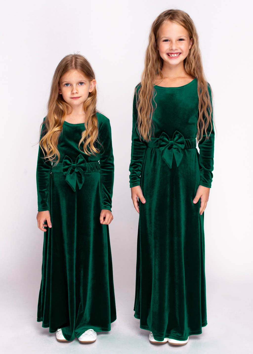Mommy and me emerald green long velvet dresses