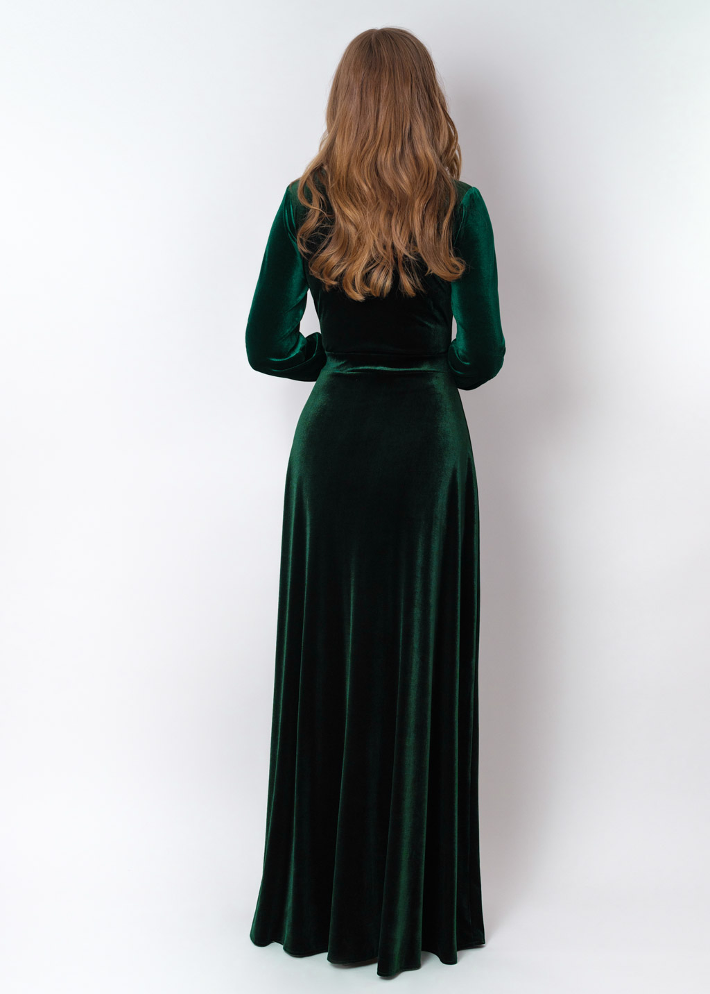 Emerald green velvet long wrap slit dress