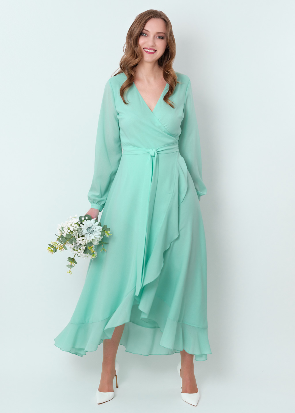 Tiffany blue chiffon wrap dress