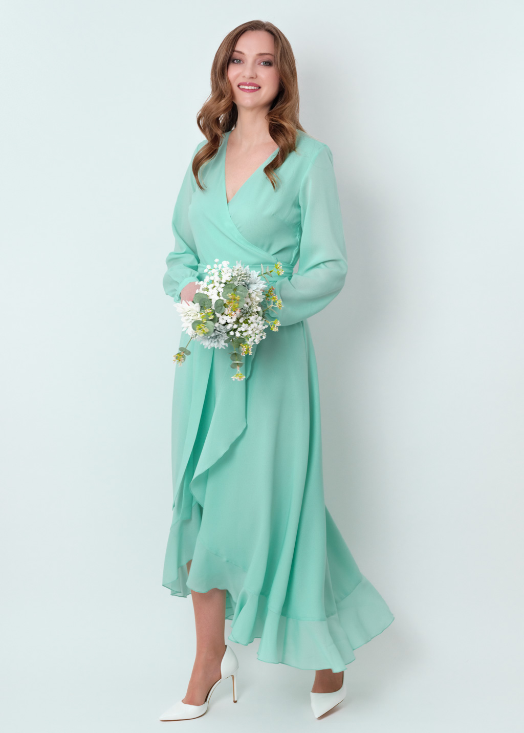 Tiffany blue chiffon wrap dress