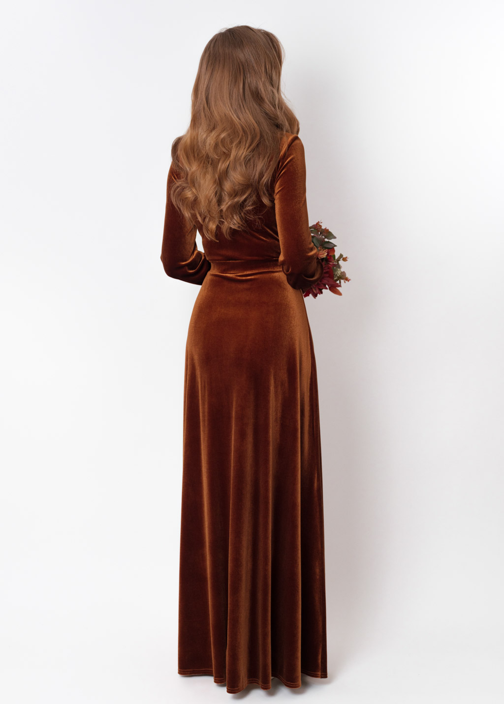 Rust gold velvet long dress