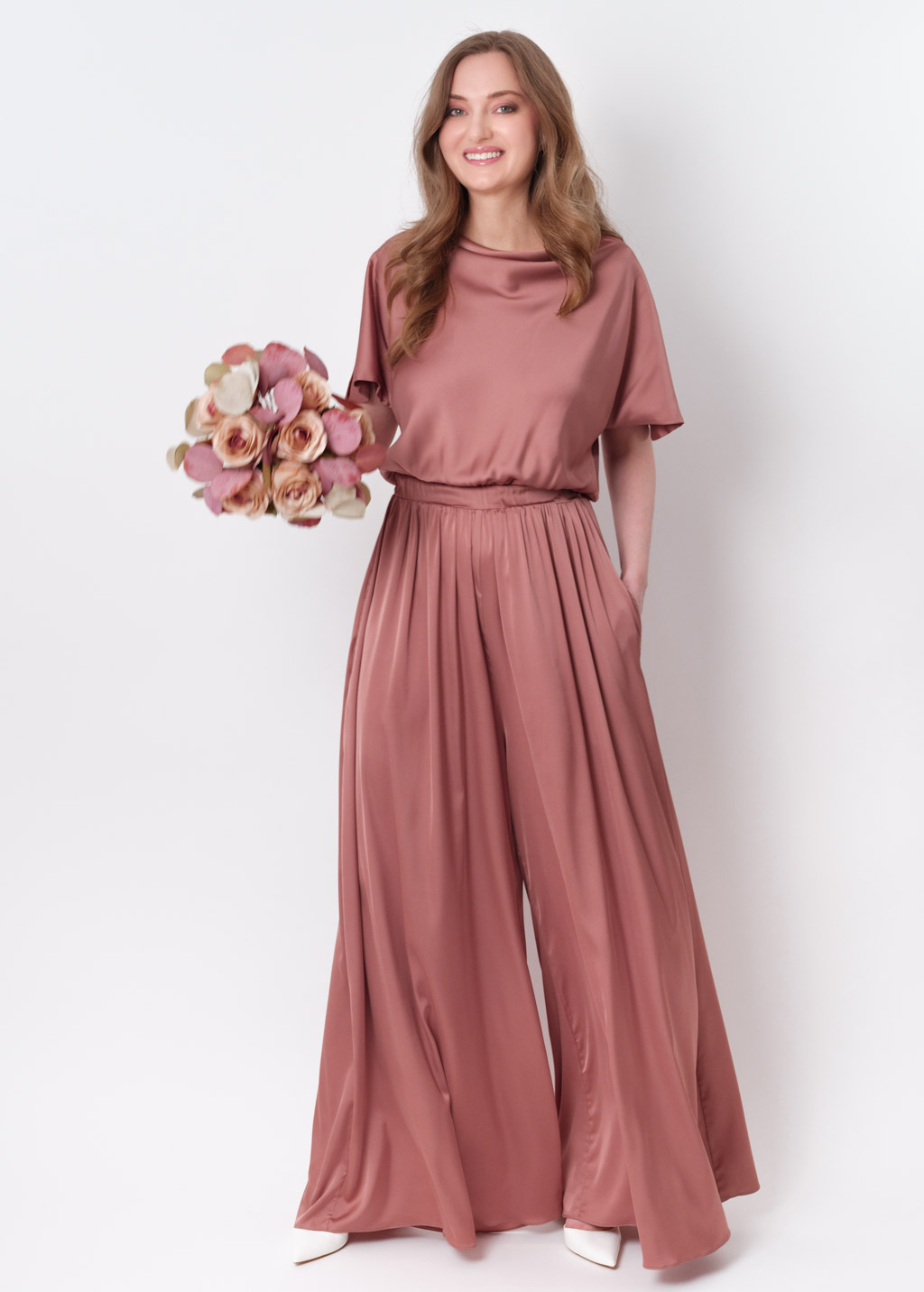 Champagne rose silk jumpsuit