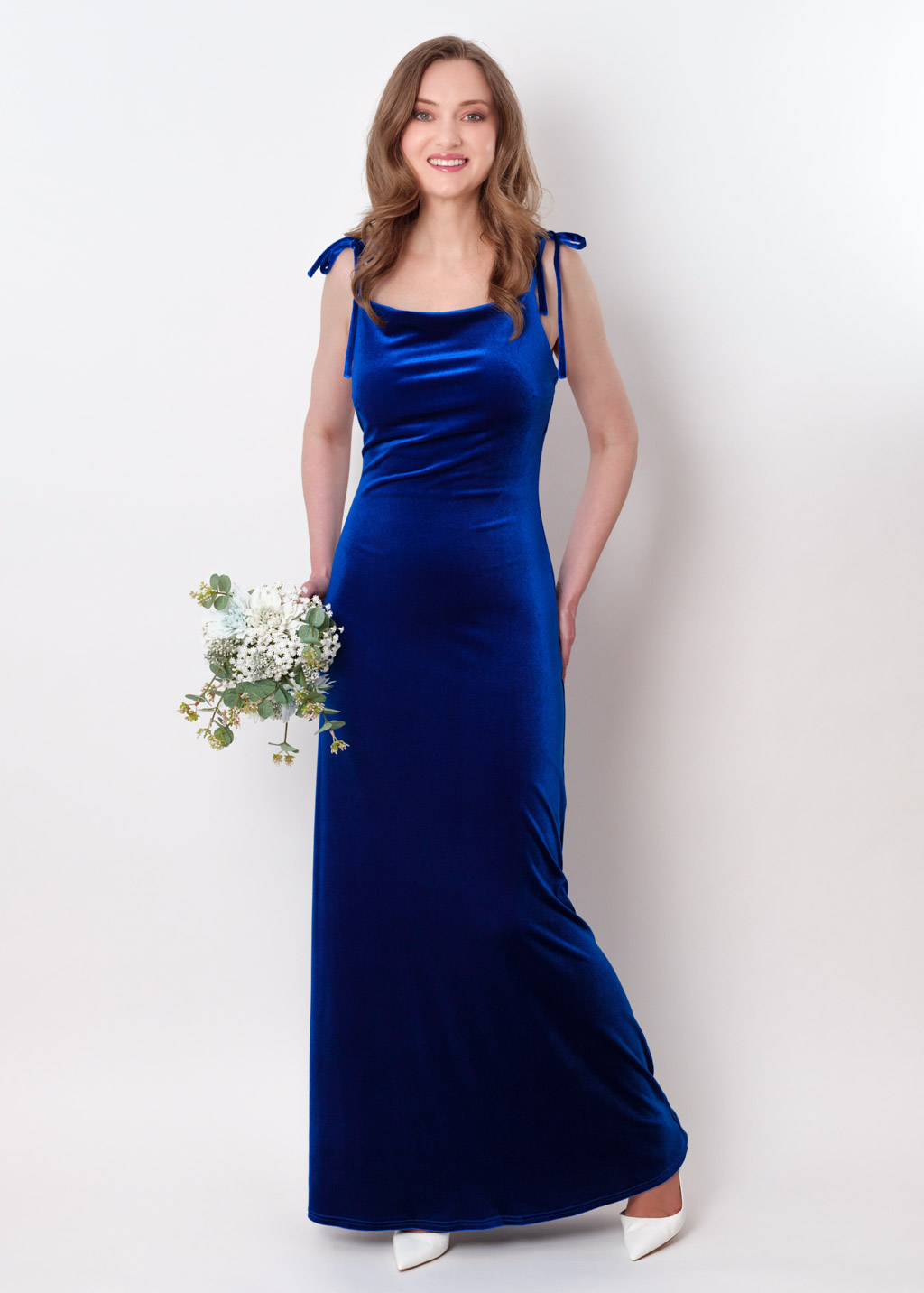 Royal blue slip velvet bodycon long dress